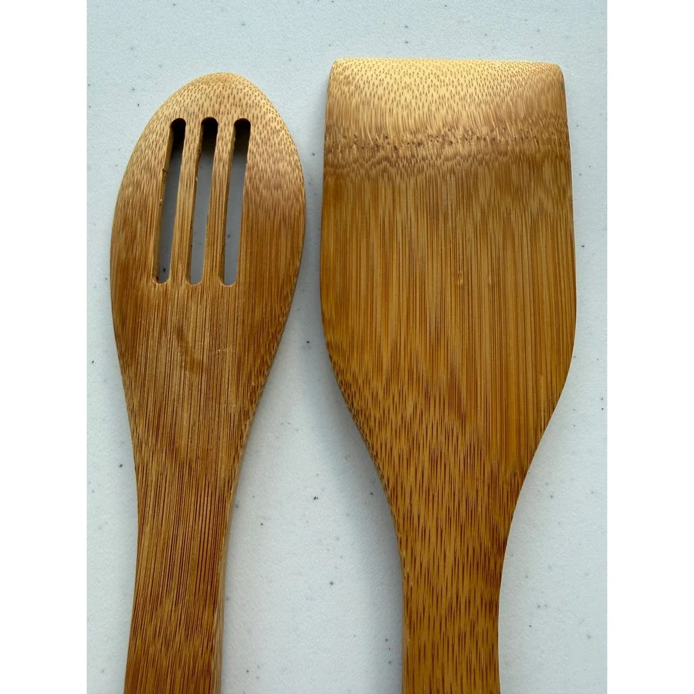 Vintage Pampered Chef Bamboo Wooden Spoons Set of 2 Slotted Kitchen Utensils 12